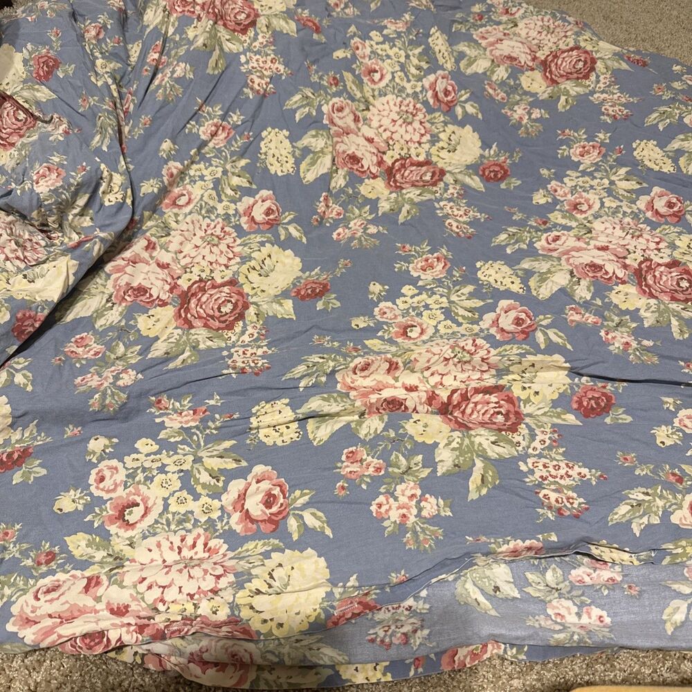 Eddie Bauer Home Queen Floral Cottage Rose Blue Pink Duvet Cover